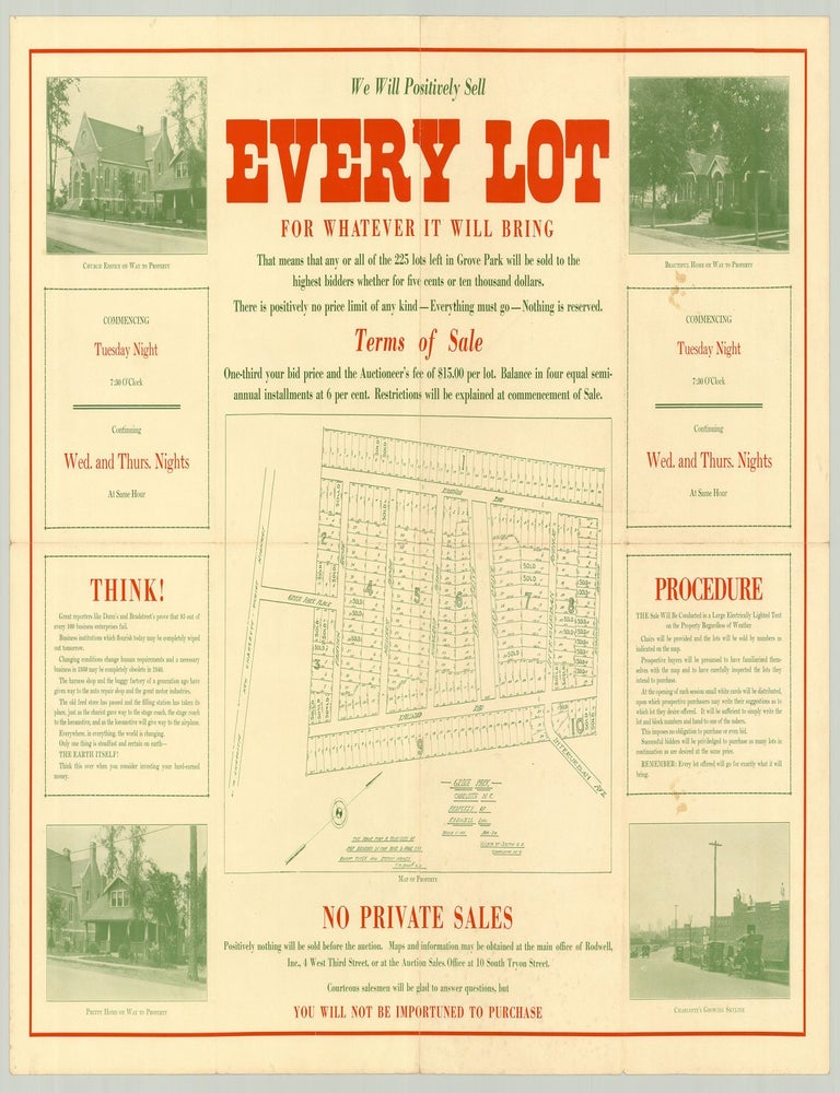 Item #7245 Public Auction 225 Restricted Residence Lots Grove Park Charlotte N.C. Inc Rodwell.