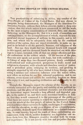 Address of the Managers of the American Colonization Society, to the People of the United States. Adopted at their Meeting, June 19, 1832. "What ought to be done, can be done."