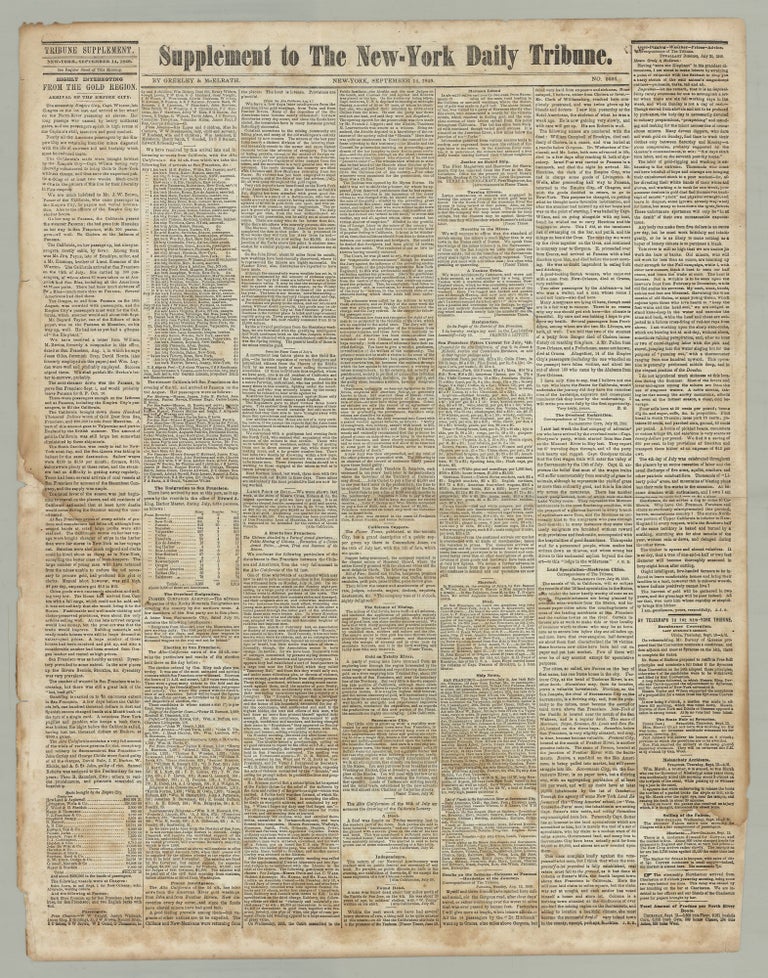 Item #7326 Supplement to the New-York Daily Tribune. No. 2626. Tribune Supplement… “Highly Interesting From the Gold Region…”