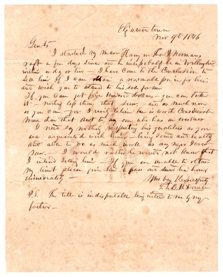 Item #7418 [Autograph letter, signed, by rising confederate politician, arranging to sell an...