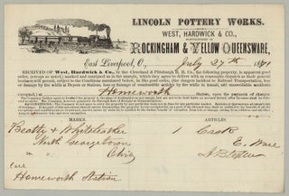 Lincoln Pottery Works. West, Hardwick & Co. Manufacturers of Rockingham & Yellow Queensware…