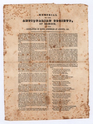 Item #7453 Memorial of the Antiquarian Society, of Bangor, to the Legislature of Maine, Assembled...