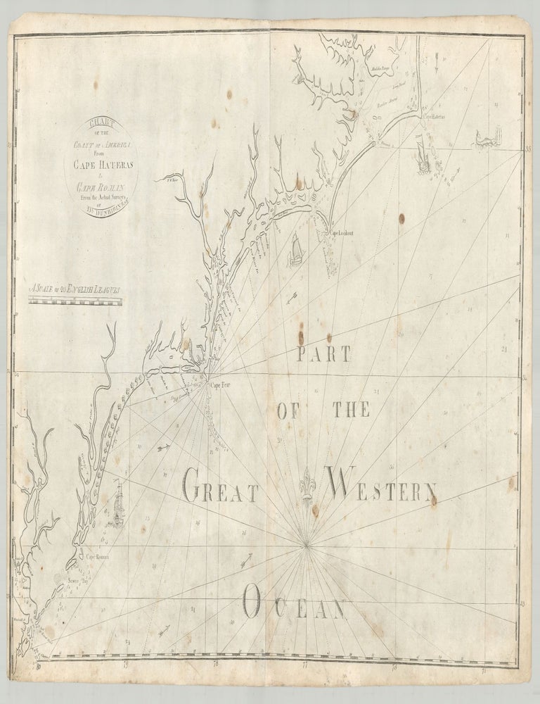 Item #7455 Chart of the Coast of America From Cape Hateras to Cape Roman From Actual Surveys by D. Dunbibin Esq. publisher John Norman, possible engraver, Daniel Dunbibin, draftsman.