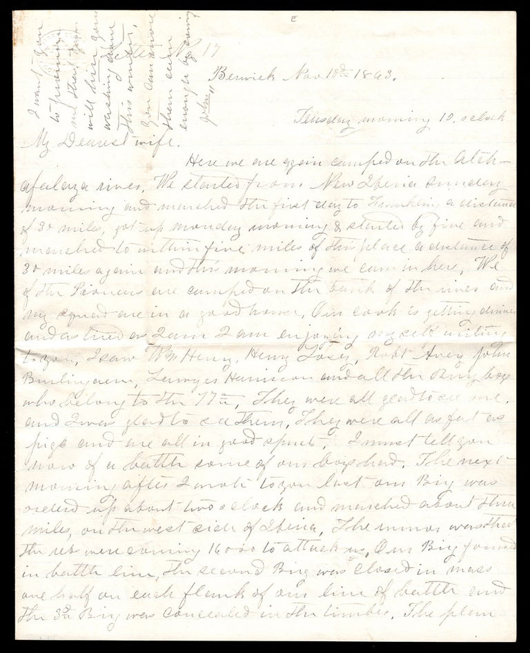 Item #7538 [Autograph letter, signed, by Sgt. John M. Follett to his wife, on the Battle of Bayou Bourbeau.]. Sgt. John M. Follett.