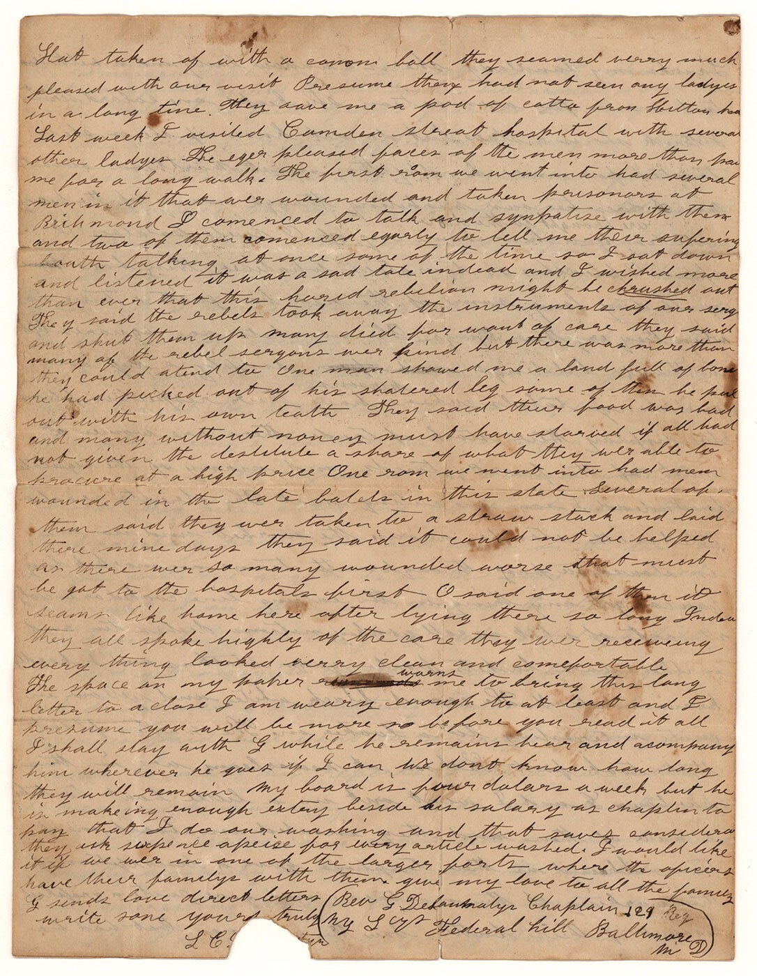 Autograph letter, signed, on Baltimore during the Civil War, written on ...