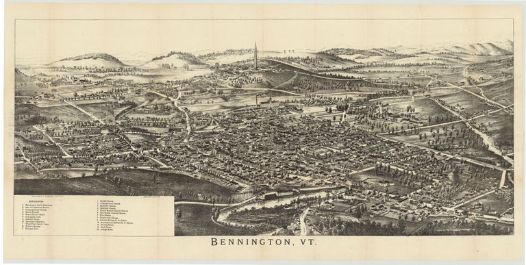 Item #7604 Bennington, VT. [Cover title: Folded Bird’s-Eye View of Bennington, Vt. Showing All Points of Interest].