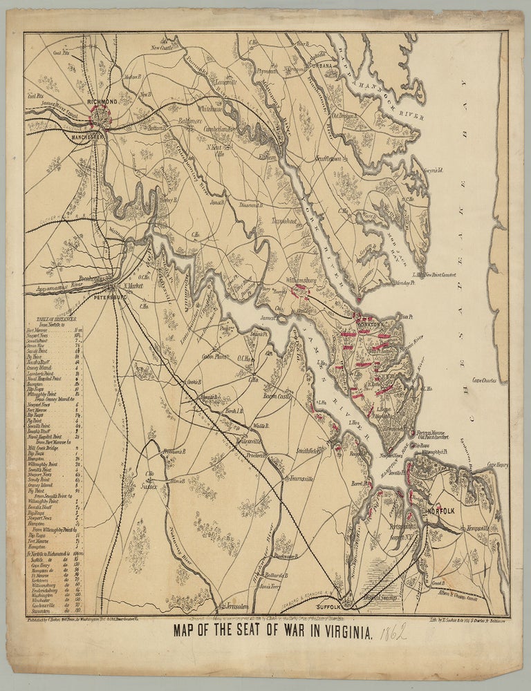 Item #7649 Map of the Seat of War in Virginia. Casimir Bohn, Edward Sachse.