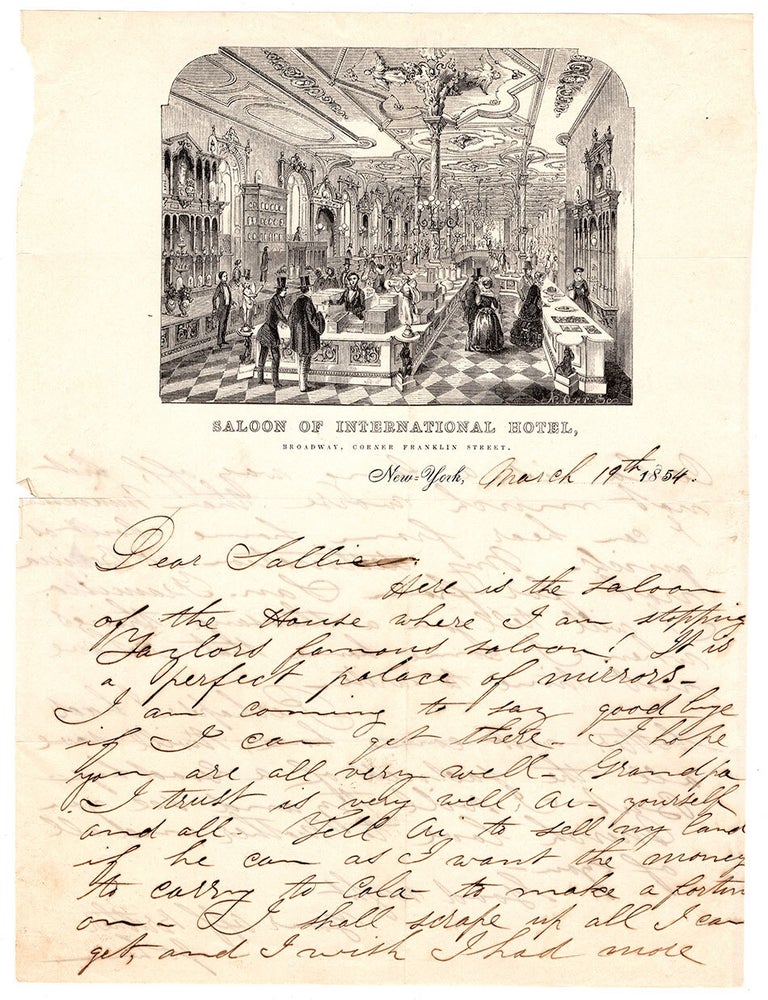 Item #7664 [Gold Rush era letter on &ldquo;Saloon of International Hotel&rdquo; letterhead.]