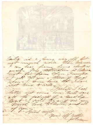 [Gold Rush era letter on &ldquo;Saloon of International Hotel&rdquo; letterhead.]