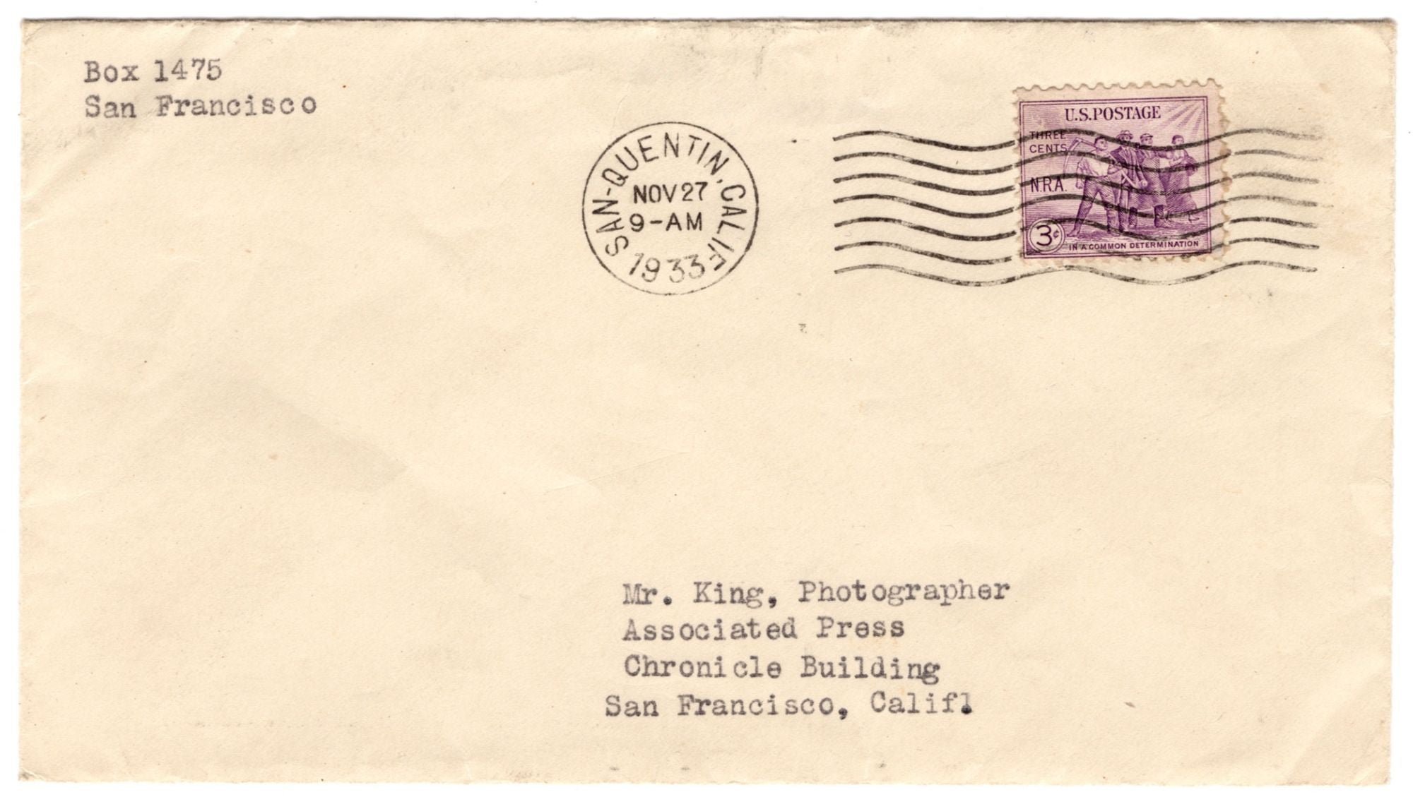 Typed letter, signed, by Tom Mooney, famed political prisoner at San ...