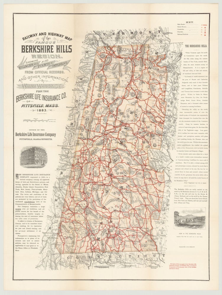 Item #7718 Railroad and Highway Map for the Famous Berkshire Hills Region, Showing also Villages and Points of Interest: From Official Records and Other Information. Walter Watson, draftsman, ., ivil, ngineer.