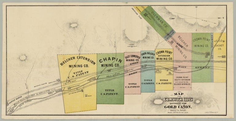 Item #7723 Map of the Comstock Lodes Extending Down Gold Cañon, Storey Co., Nevada.