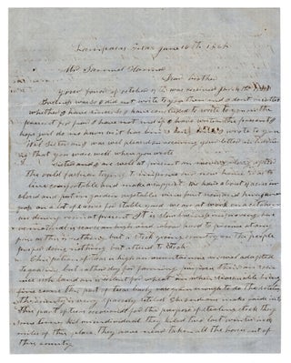 Item #7747 [Autograph letter, signed, by John L. Hanna to his brother, a year after settling in...