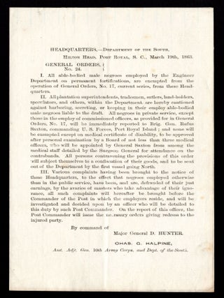 Item #7771 General Orders No. 24. [Order from the Department of the South, drafting “all...