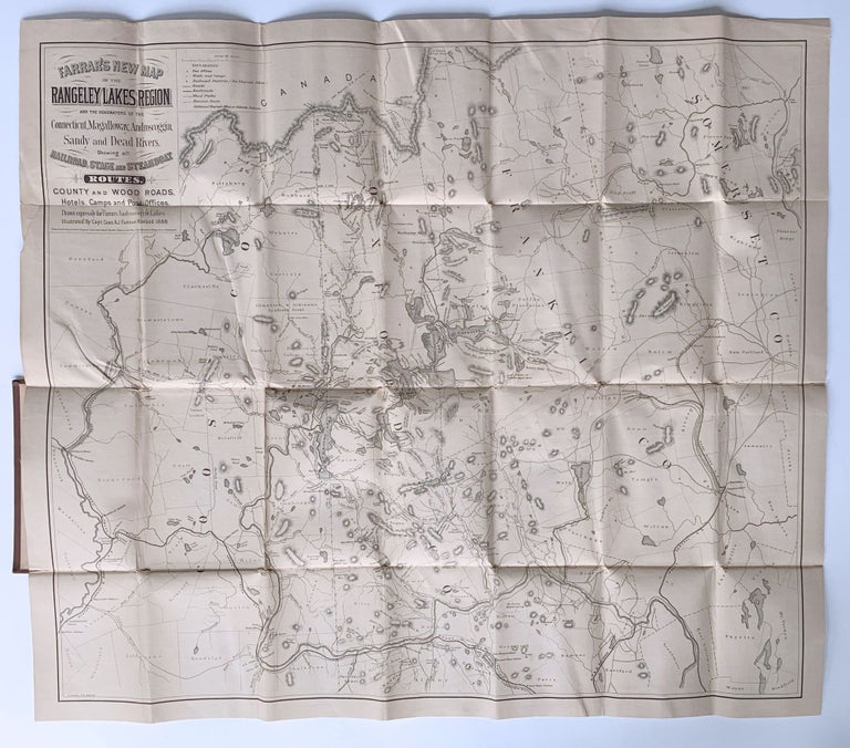 Item #7789 Farrar’s New Map of the Rangeley Lakes Region and the Headwaters of the Connecticut, Magalloway, Androscoggin, Sandy and Dead Rivers. Showing All Railroad, Stage and Steamboat Routes. County and Wood Roads, Hotels, Camps and Post Offices. Drawn Expressly for Farrar’s Androscoggin Lakes.