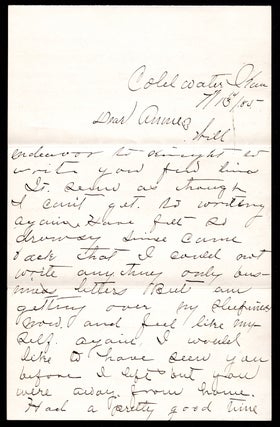 Item #7793 [Autograph letter, signed, touching on Indian raids in Kansas in the summer of 1885.]....