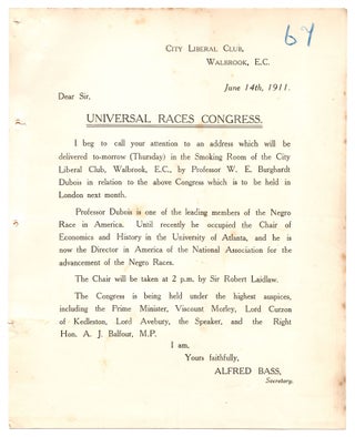Item #7825 UNIVERSAL RACES CONGRESS [caption title]. W. E. B. Du Bois