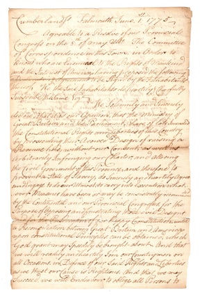 Item #7837 [Manuscript copy of a declaration made by the citizens of Falmouth in the northern...