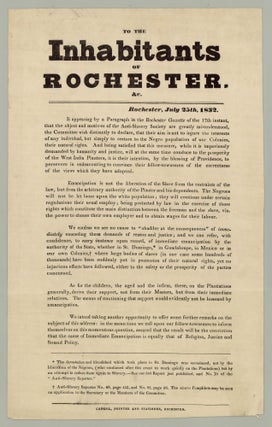 Item #7847 To the Inhabitants of Rochester, &c. Anti-Slavery Society, printer Caddel, Samuel
