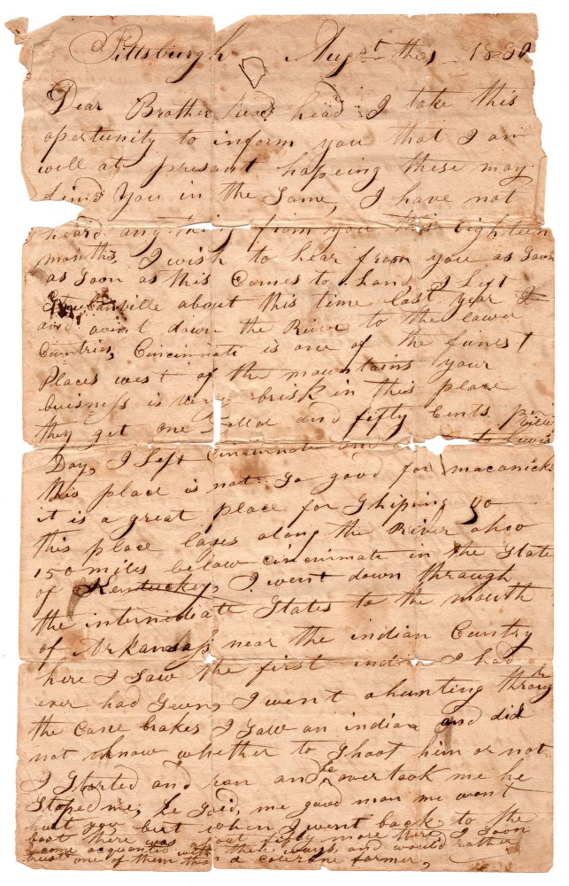 Item #7858 [Autograph letter of a traveler to Arkansas Territory addressing his brother.]