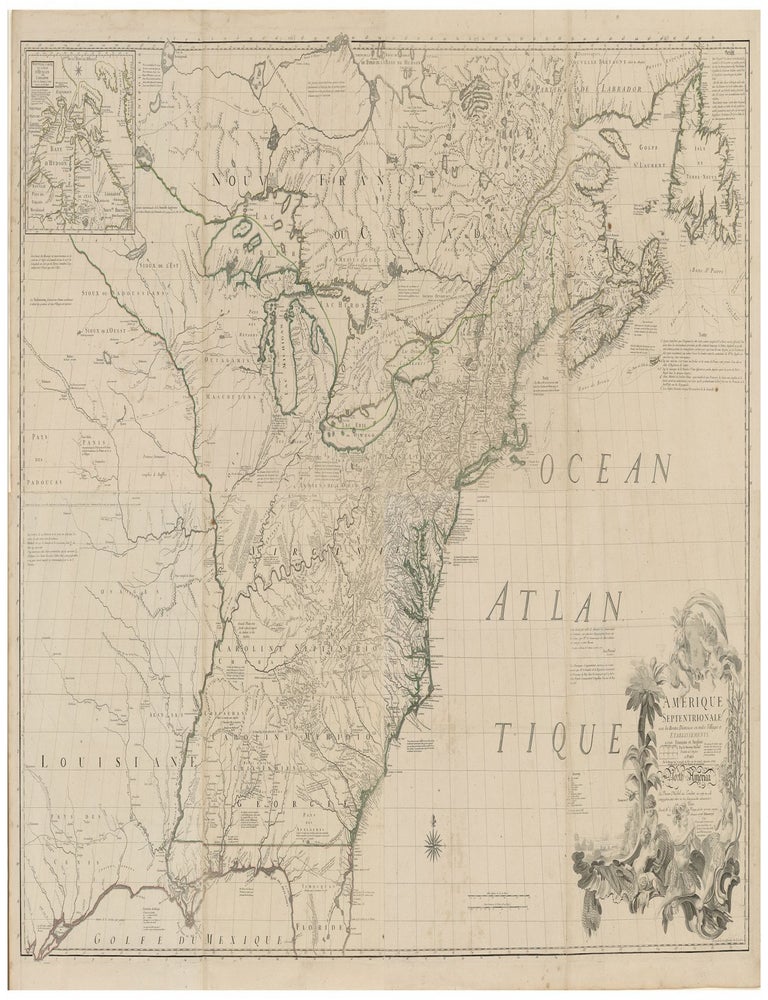 Item #7892 Amerique Septentrionale avec les Routes, Distances en Miles, Villages et Etablissements François et Anglois Par le Docteur Mitchel. John Mitchell, after, Georges Le Rouge.
