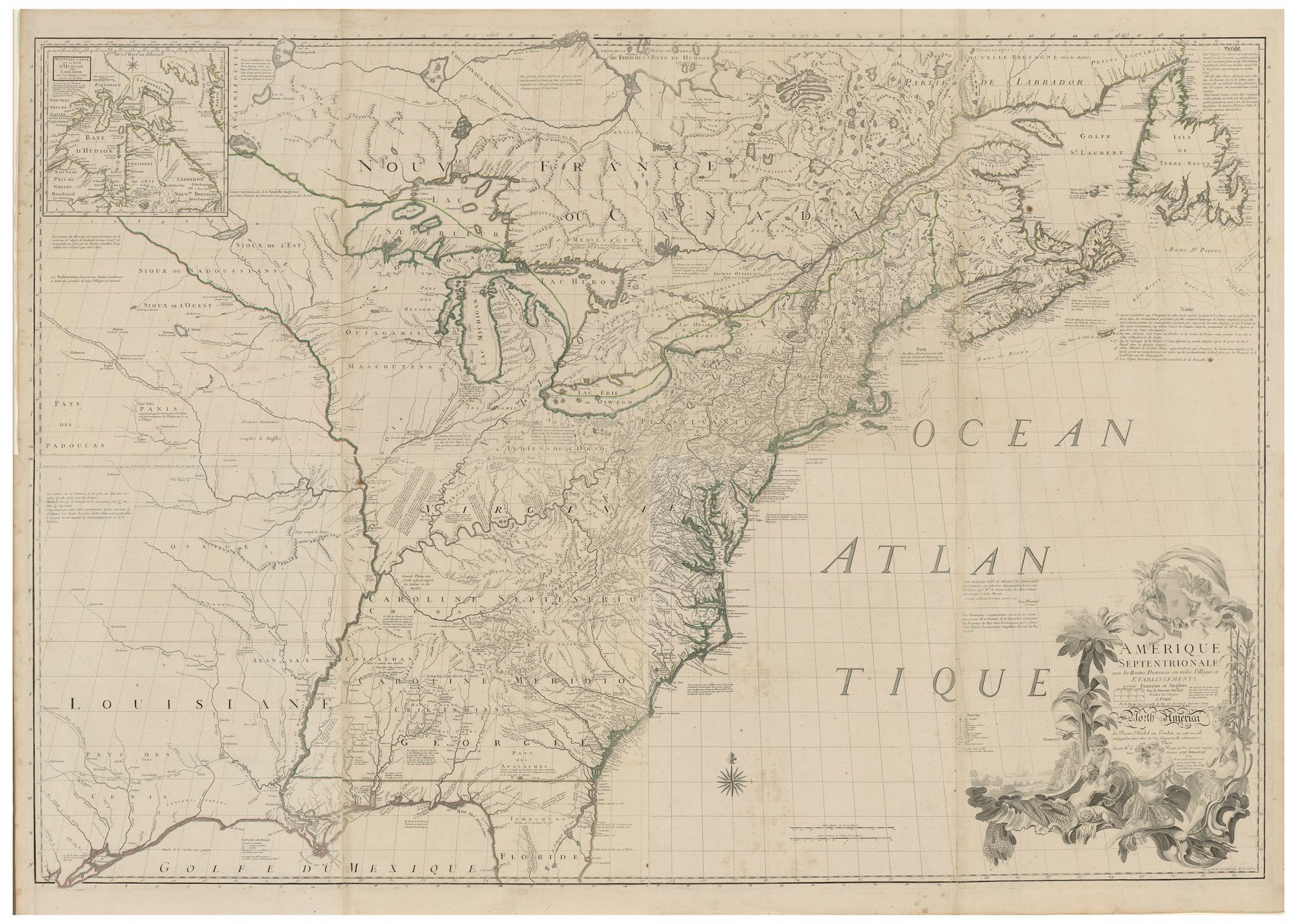 Amerique Septentrionale avec les Routes, Distances en Miles