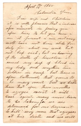 Item #7902 [Autograph letter, signed, on the death of Abraham Lincoln, written by a Union soldier...