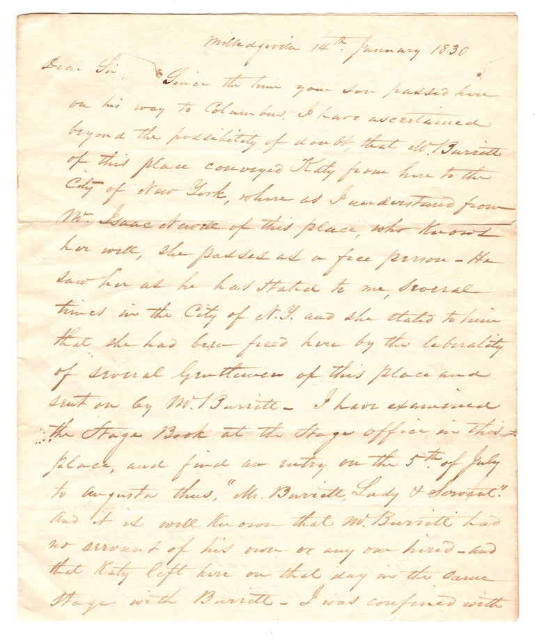 Item #7903 [Autograph letter, signed, from a Georgia politician trying to convict the man who helped an enslaved woman escape.]. William Hansell, oung.