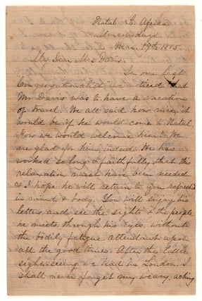 Item #7963 [Autograph letter, signed, discussing missionary life and temperance work in South...