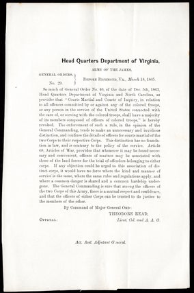 [Three general orders, all dating from the end of the Civil War, addressing the future employments of newly emancipated slaves.]