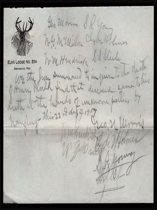 Item #7994 [Two manuscript documents relating to an inquest regarding the lynching of one...
