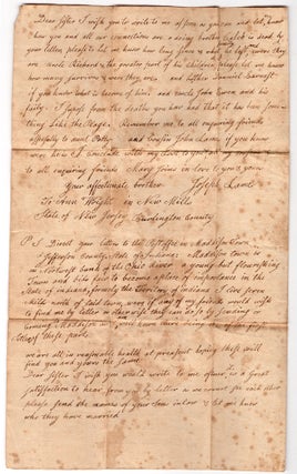 [Autograph letter, signed, to Ann Wright on the “exposed” frontier and a Native American massacre of twenty-one people.]