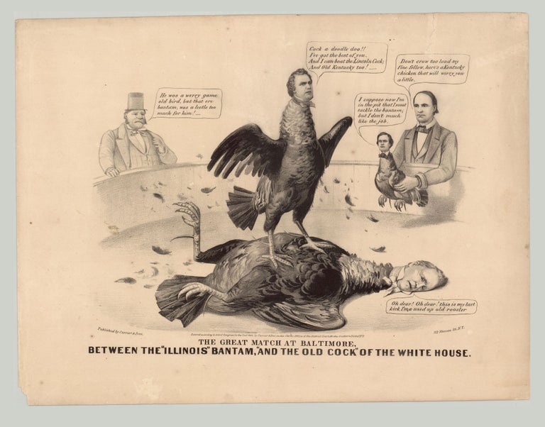 Item #8063 The Great Match at Baltimore, Between The “Illinois” Bantam, “And The Old Cock” of the White House. Louis Maurer.