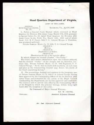 Item #8091 Head Quarters Department of Virginia, Army of the James. General Court Martial Orders,...