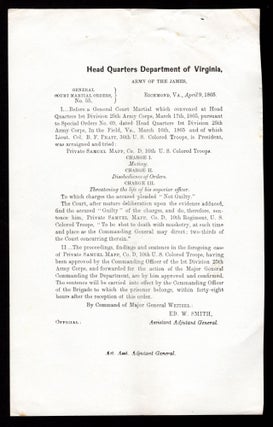 Item #8091 Head Quarters Department of Virginia, Army of the James. General Court Martial Orders,...