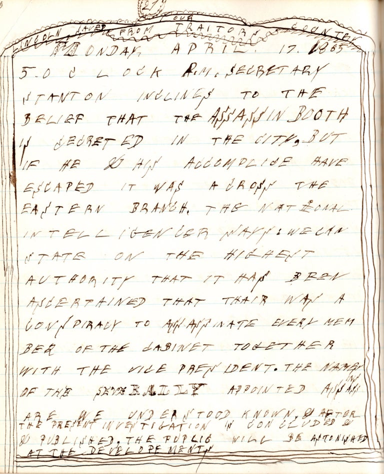 Item #8164 [A manuscript journal recording the final months of the end of the Civil War, written by an enthusiastic and unusual Union supporter in Buffalo, New York.]. J. Rice.