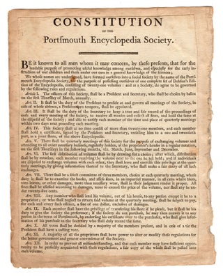 Item #8167 Constitution of the Portsmouth Encyclopedia Society. Portsmouth Encyclopedia Society