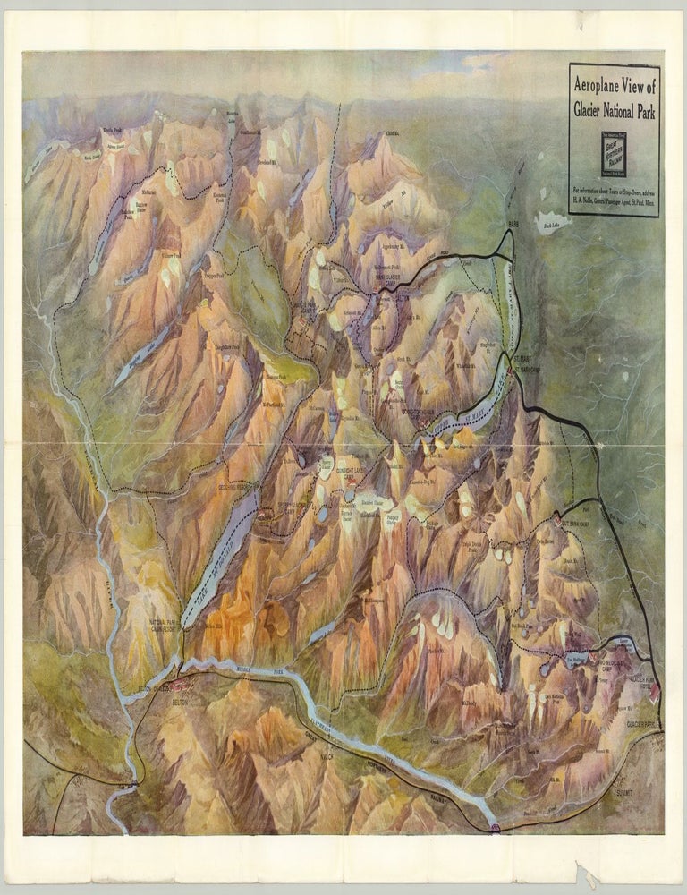 Item #8205 Aeroplane View of Glacier National Park. “See America First,” Great Northern Railway. National Park Route. The Great Northern Railway.