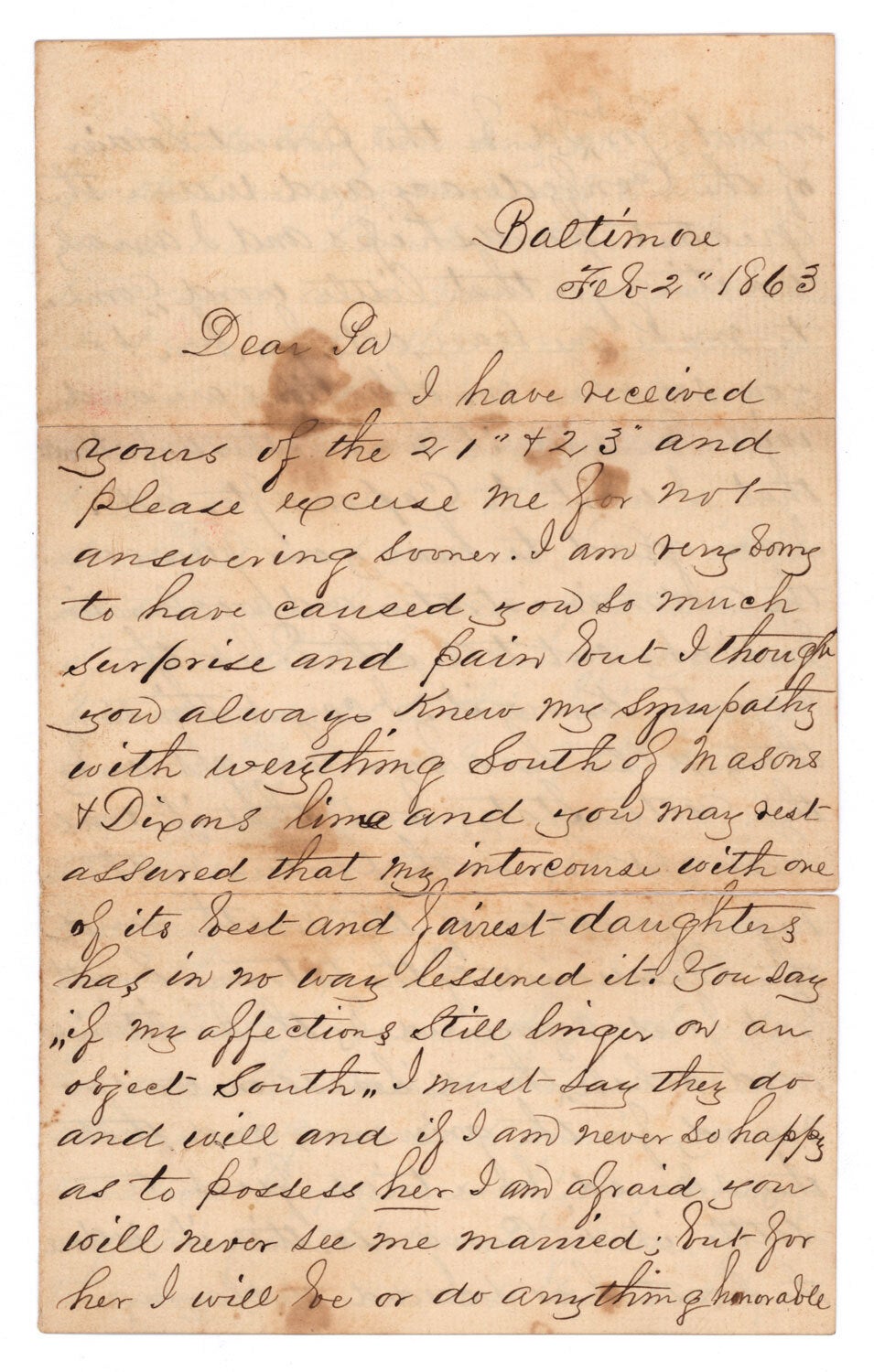 Autograph letter, signed, by John S. Harrison to his father Samuel T ...