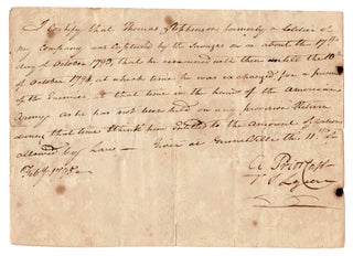 Item #8251 [Manuscript document, signed, certifying that a soldier in the Northwest Indian Wars...