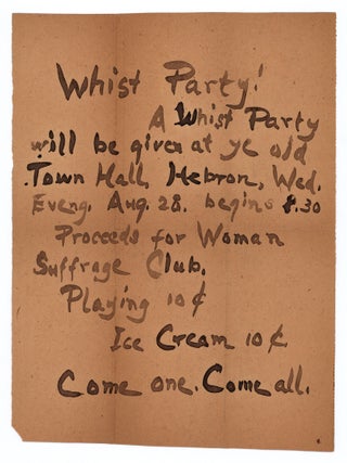 Item #8322 Whist Party! A whist party will be given at ye old Town Hall Hebron…Proceeds for...