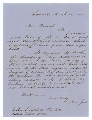 Item #8357 [Autograph letter, signed, touching on a machinists’ strike in Lowell, Mass.]. Ayro...