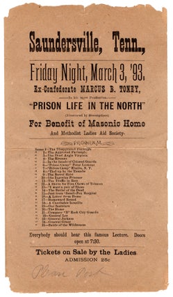Item #8497 Saundersville, Tenn., Friday Night, March 3, ‘93, Ex-Confederate Marcus B. Toney, in...