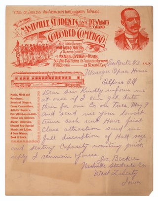 Item #8638 Autograph letter, signed, on letterhead of Nashville Students and P. T. Wrights Grand...
