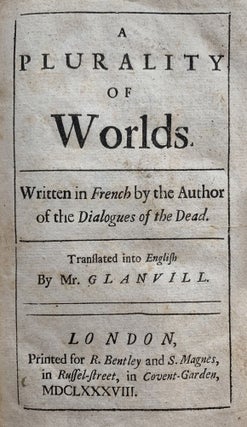 Item #8653 A Plurality of Worlds. Written in French by the Author of the Dialogues of the Dead....