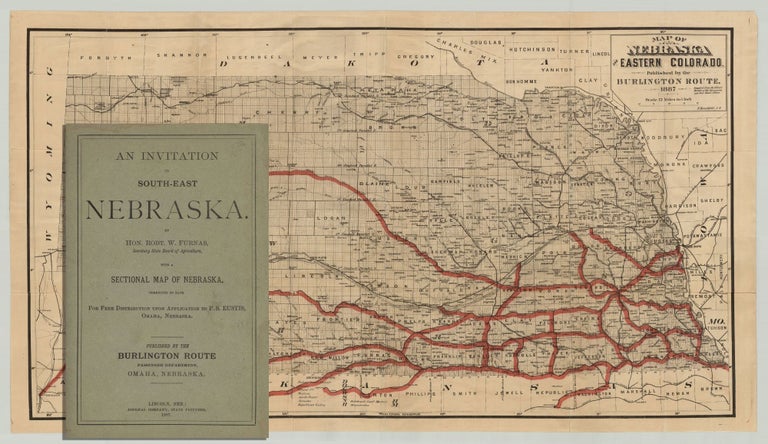 Item #8773 An Invitation to South-East Nebraska…With a Sectional Map of Nebraska. Robert W. Furnas, C. E. F. Hirschfield, draftsman.