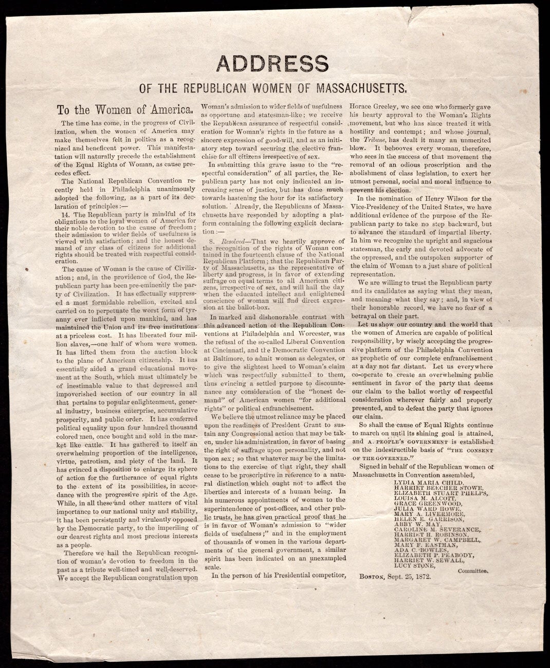 Address of the Republican Women of Massachusetts. To the Women of ...