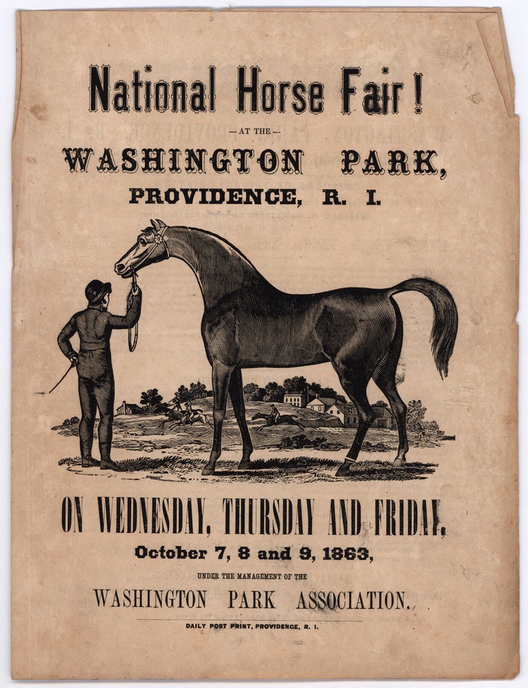 Item #8854 National Horse Fair! at the Washington Park, Providence, R. I. on Wednesday, Thursday and Friday, October 7, 8 and 9, 1863, Under the Park Management of the Washington Park Association.
