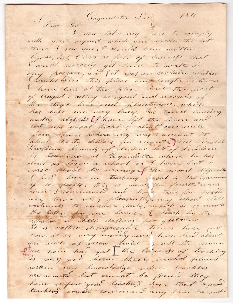 Item #8863 Autograph letter addressed to Mr. Alvin Crowley of Rutland Vermont discussing the Virginia scene, illiteracy, teaching, attitudes regarding slavery, etc. m. S. Tyrrell, illia.