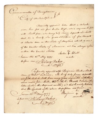 Item #8896 [Manuscript deposition of a Black man swearing that he is free, witnessed and...
